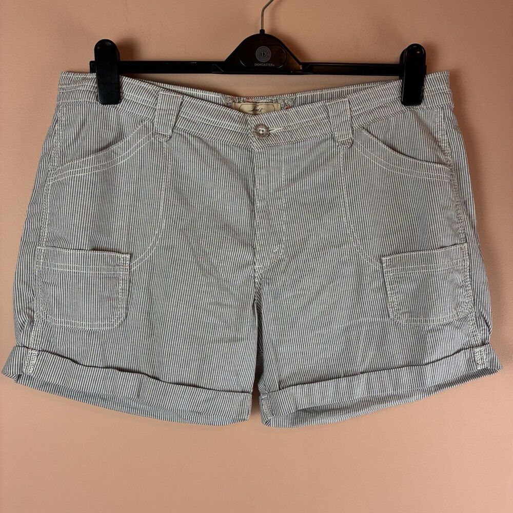 Levis Womens Blue Pin Striped Denim Cotton Cuffed Shorts Size 16